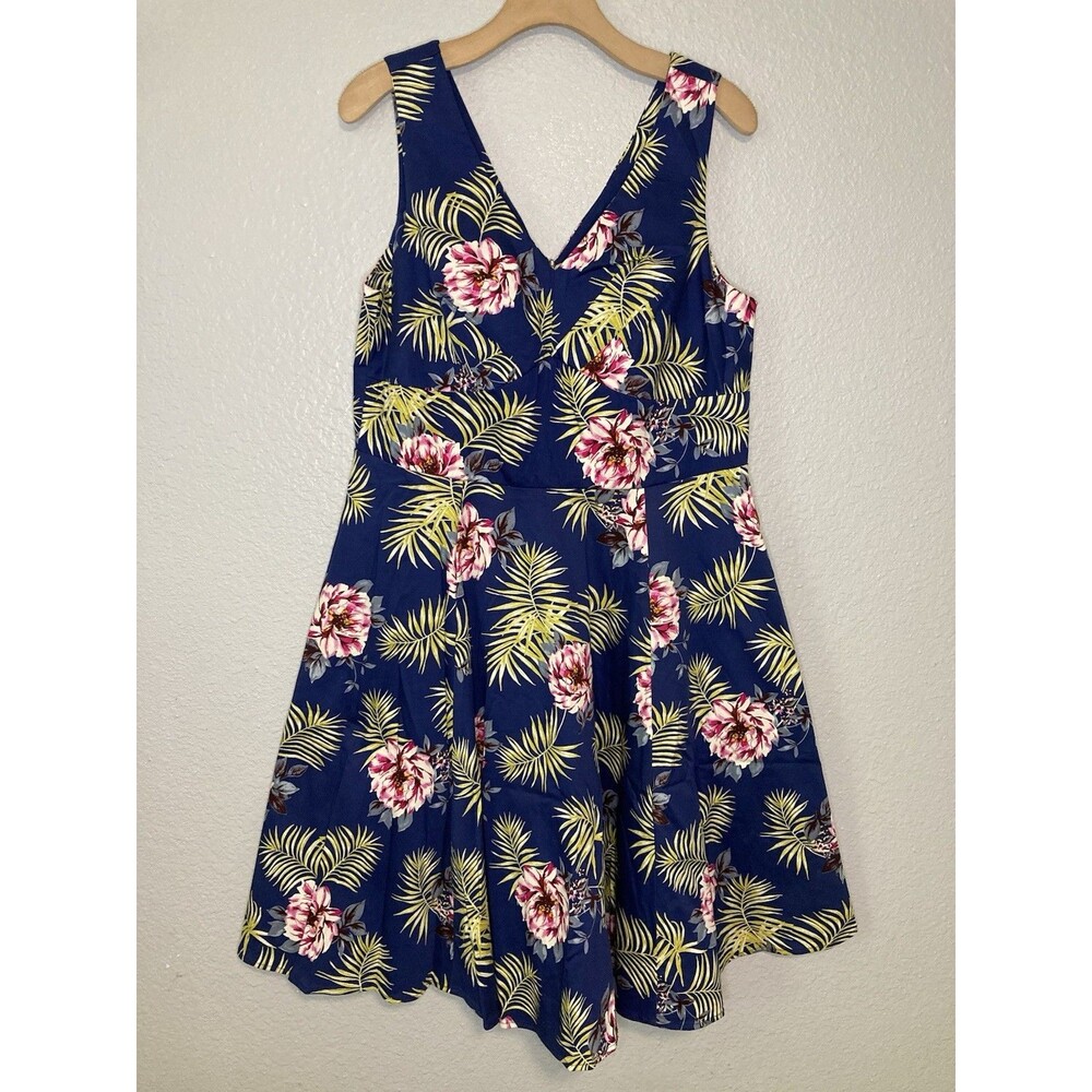 Y2K Floral Dress XL Rockabilly Fit & Flare Sleeveless V-Neck Pockets IXIA 90s